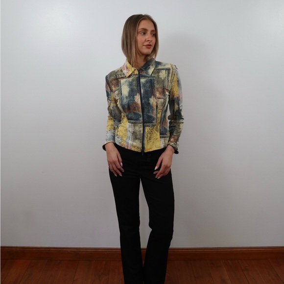 Joseph Ribkoff Multicolor Patchwork Jean Jacket - Picture 2 of 8